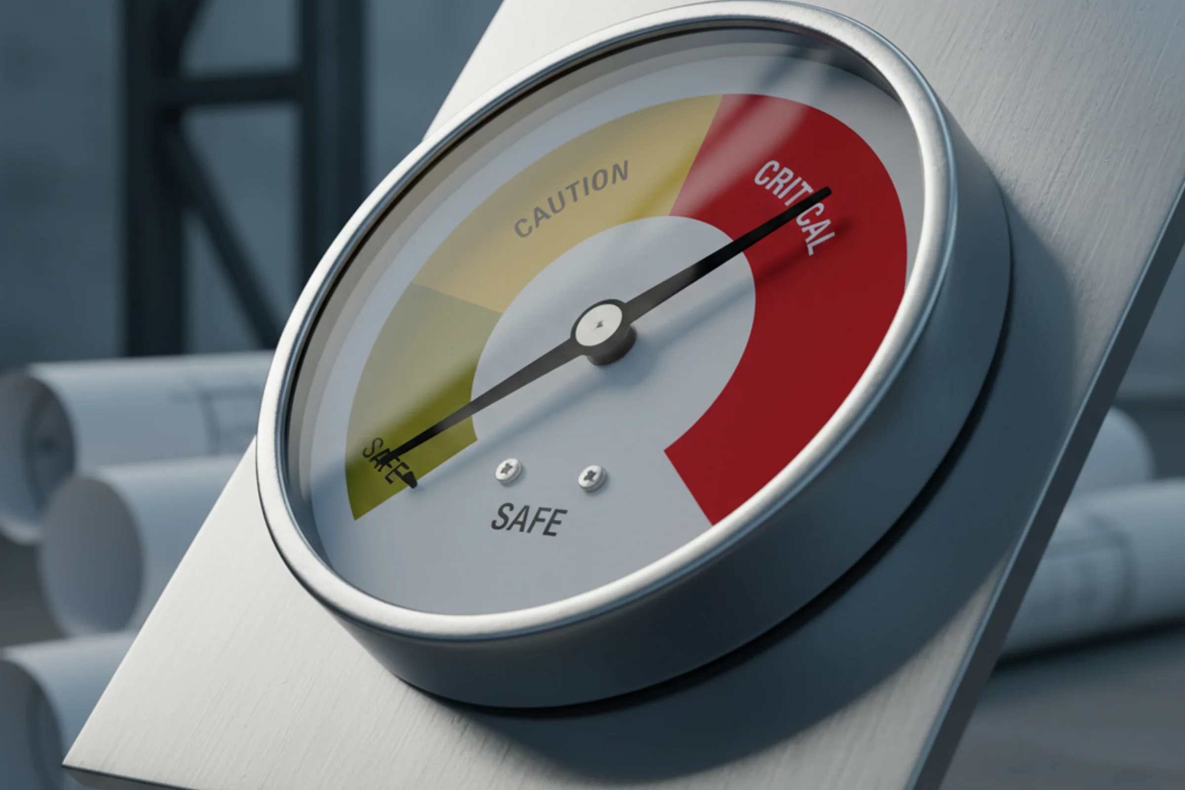 Construction site manager reviewing digital blueprints showing budget overrun analysis and AI-driven cost optimization