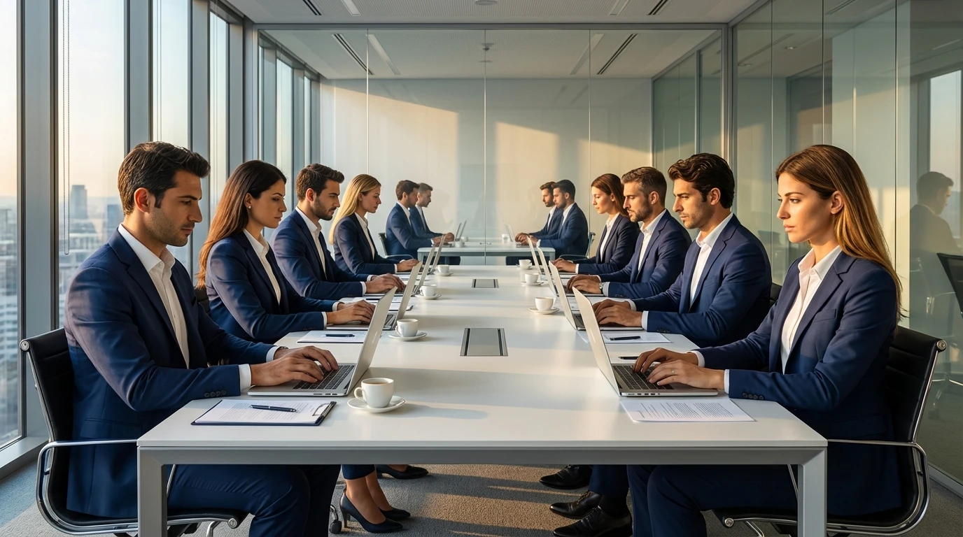 Professionista commercialista analizza strumenti AI e software gestionali su computer con documenti fiscali