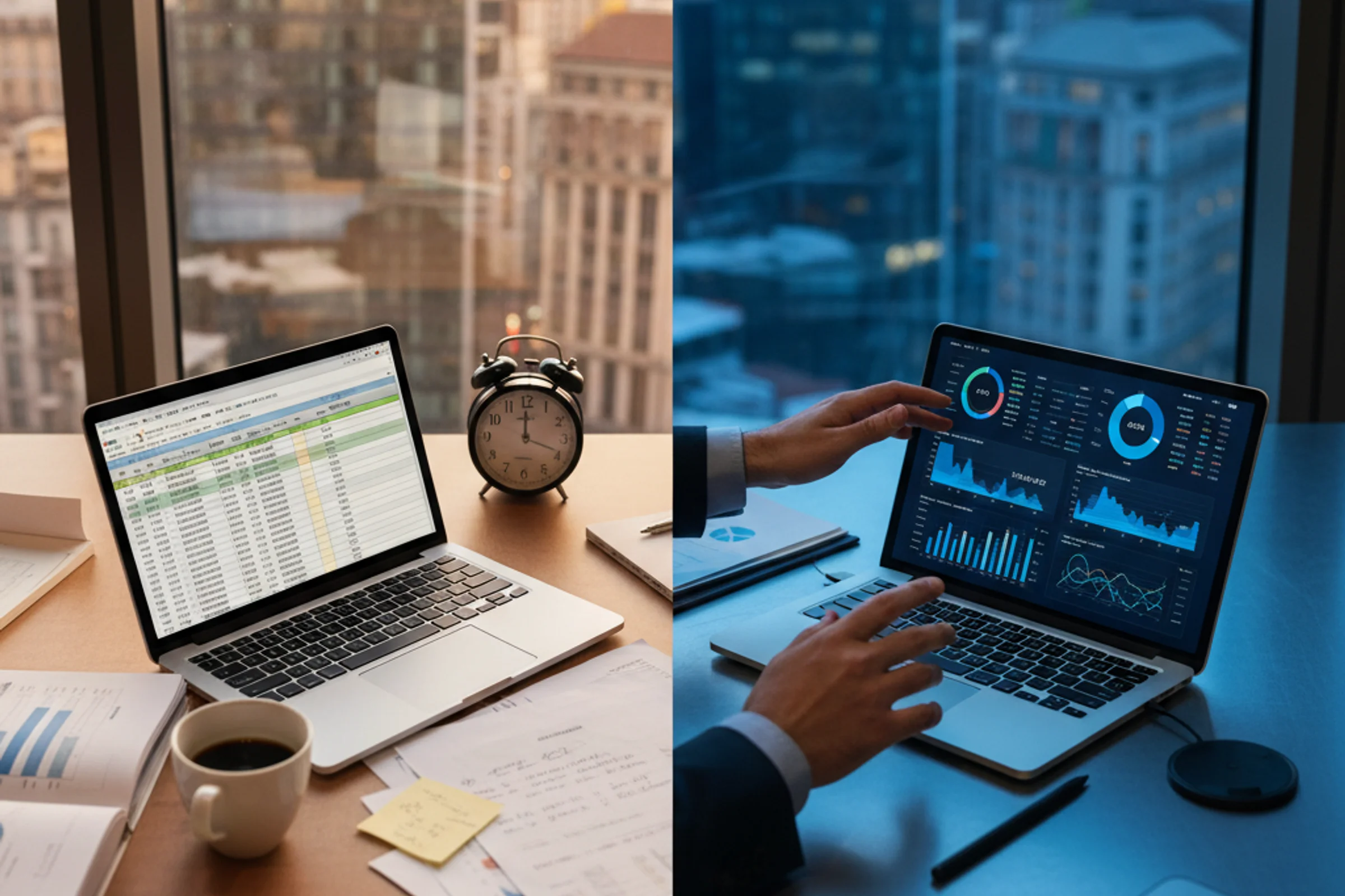 CFO analizza dashboard finanziaria con dati real-time per presentazione investitori e report banche