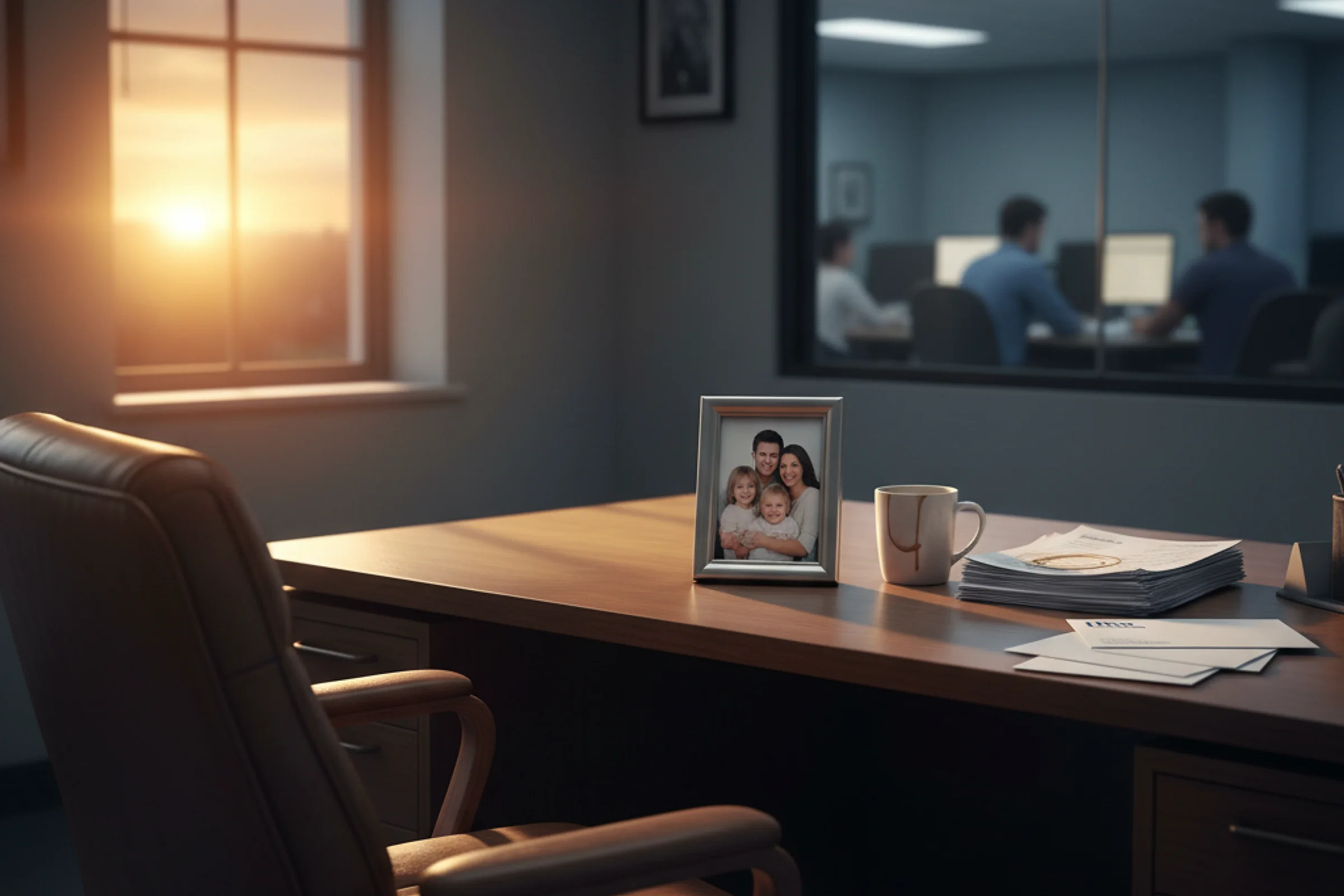 Business owner reviewing financial documents showing cash flow crisis and tax debt statements at desk