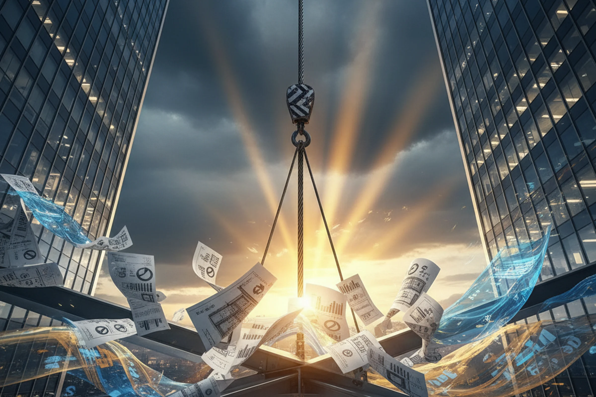 CFO analizza grafico crediti PA e liquidità impresa edile con documenti finanziari su scrivania