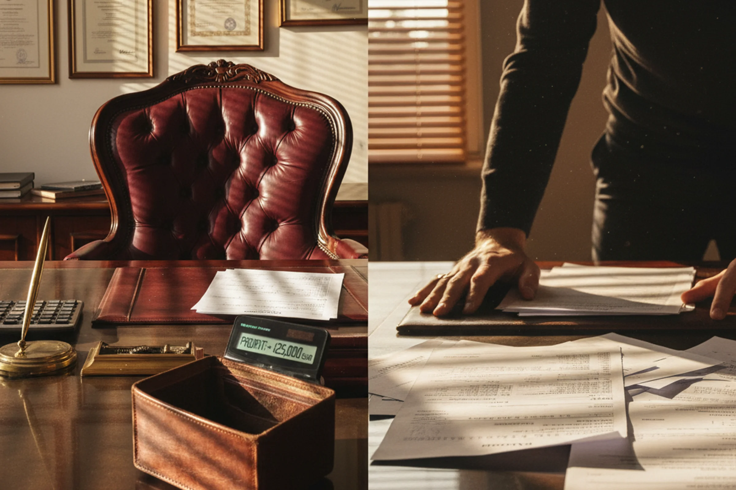 Business owner reviewing financial documents discovering cash flow problems in family manufacturing company