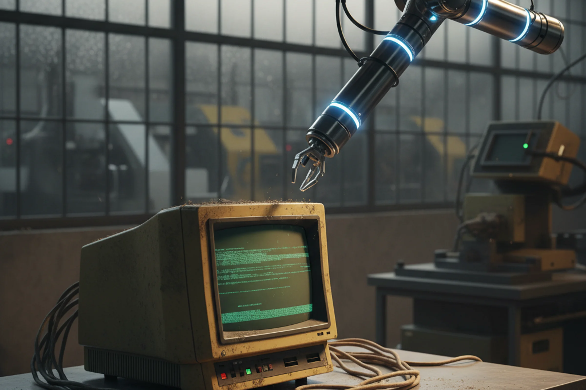 Imprenditore frustrato davanti a dashboard ERP legacy che non comunica con sistema AI, metalmeccanica PMI italiana