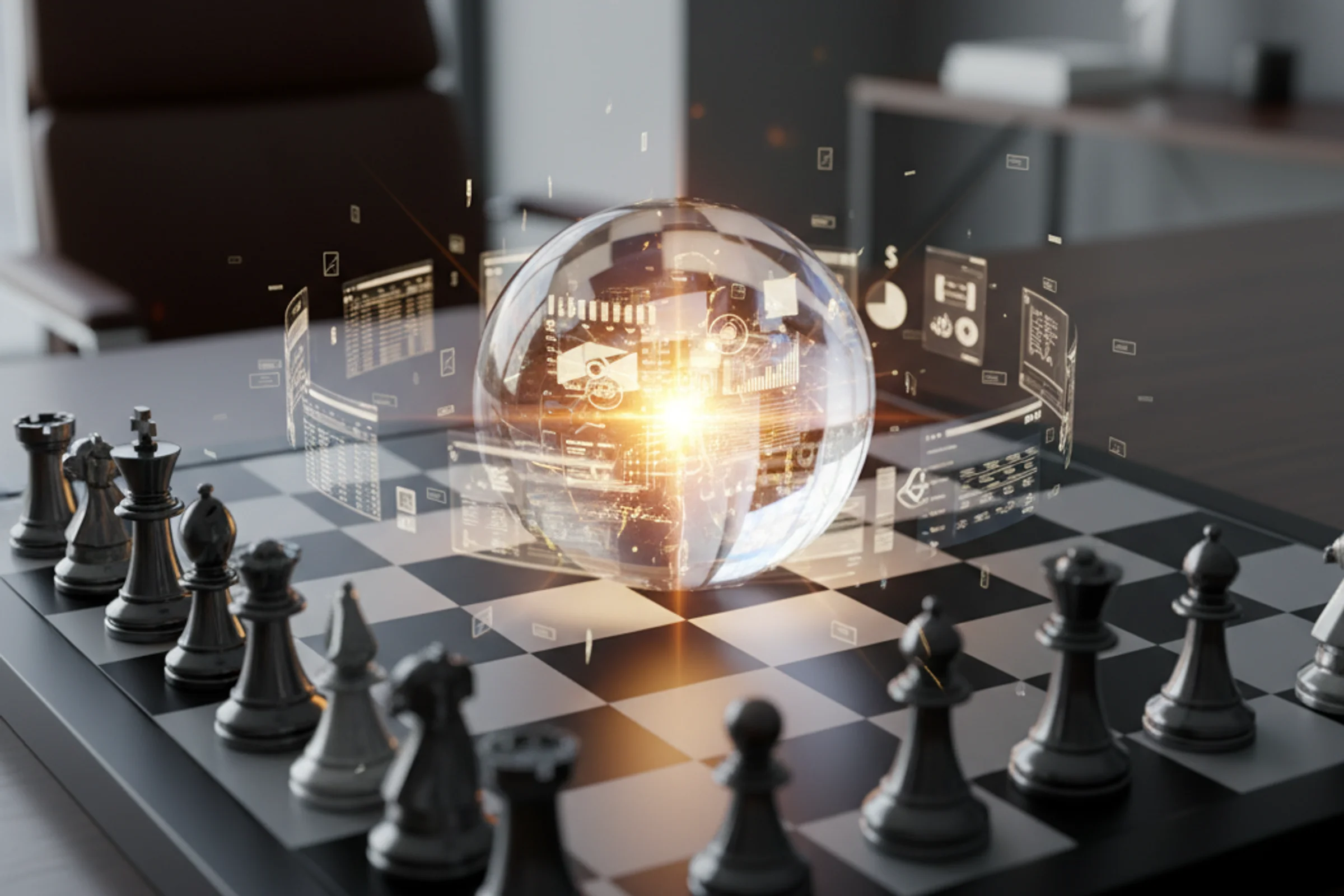 CFO analizza bilanci aziendali utilizzando intelligenza artificiale e NotebookLM su computer in ufficio moderno