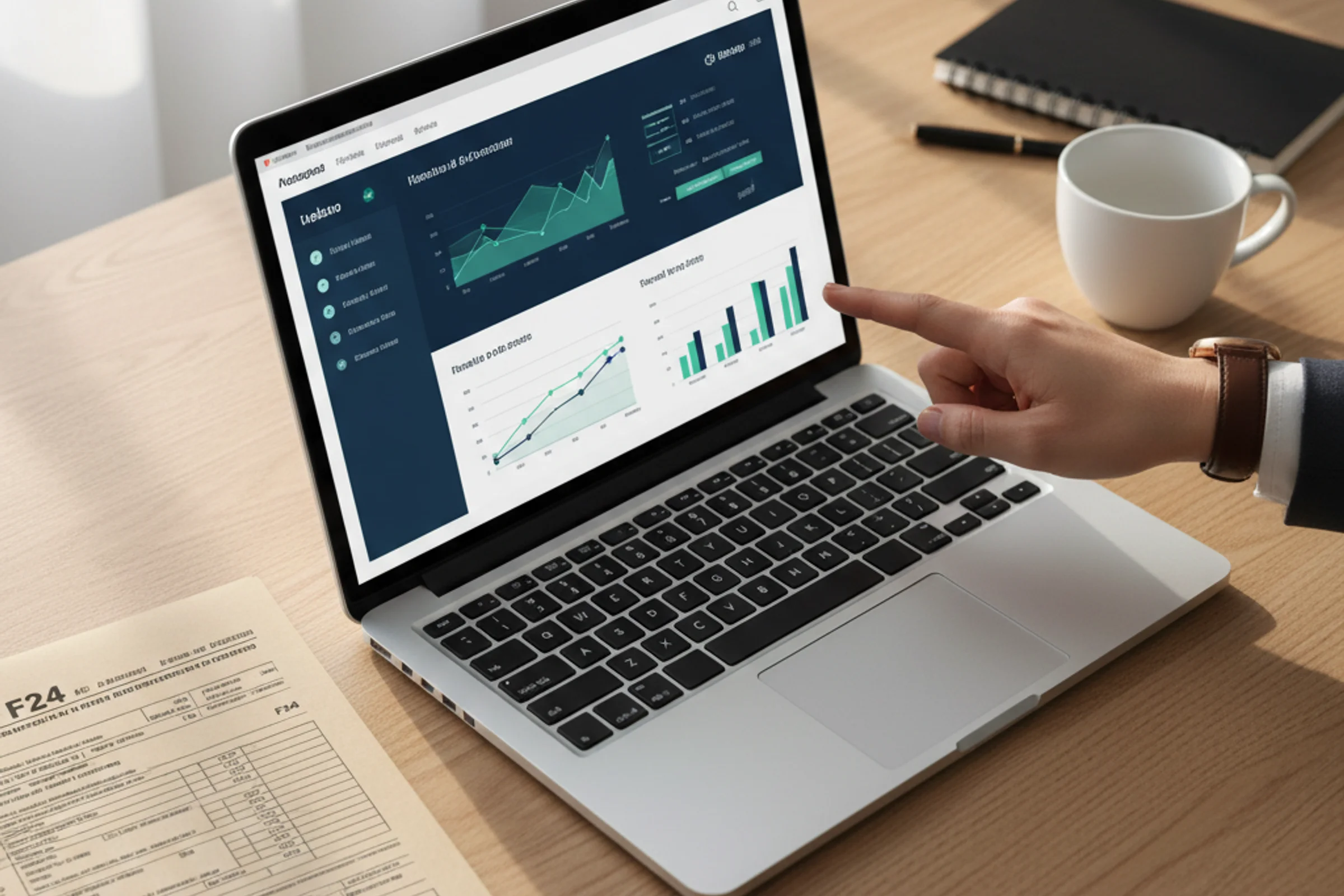 Controller analizza preview F24 su schermo con dati tributari organizzati in dashboard comprensibile senza Excel