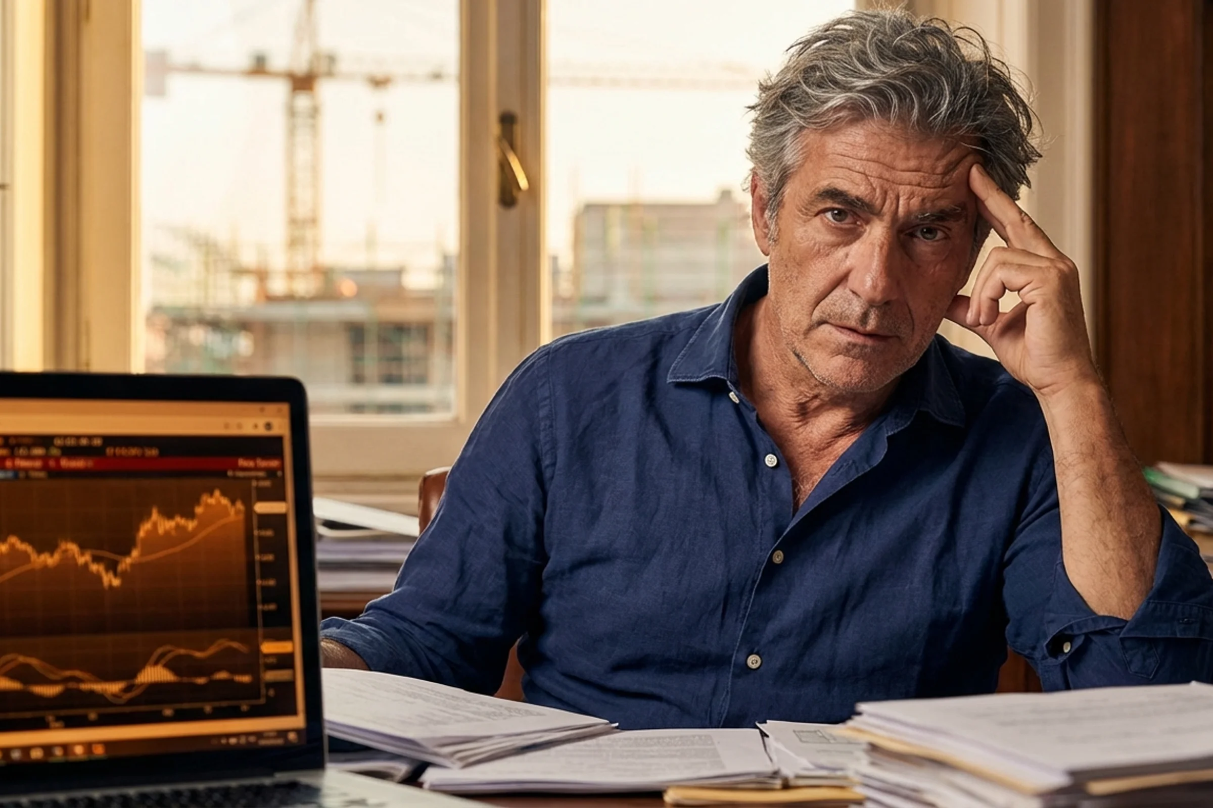 Imprenditore edile analizza bilancio aziendale con focus su costi del personale e margini di profitto