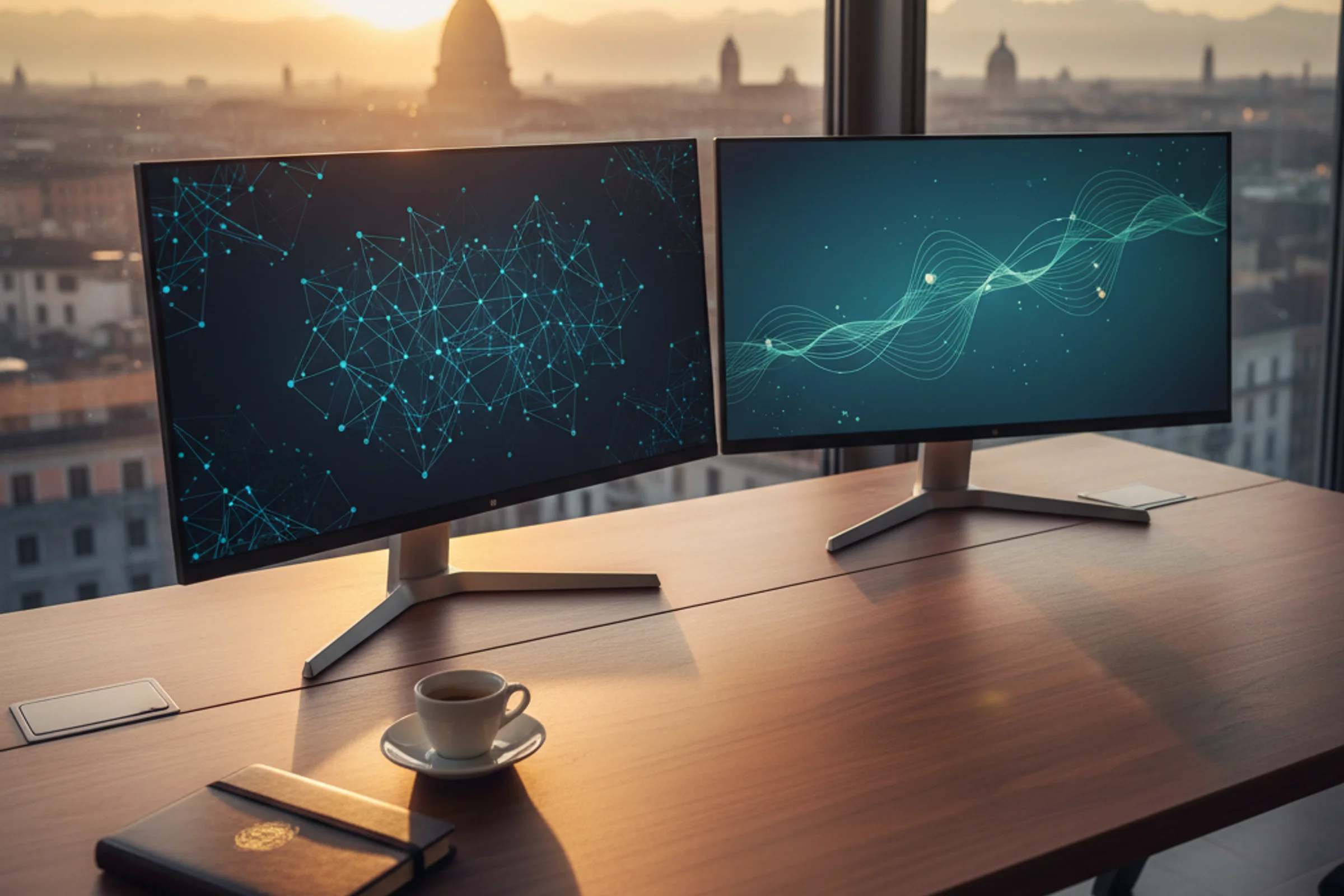 Commercialista al computer analizza dati finanziari prima e dopo automazione AI con riduzione ore controlli operativi