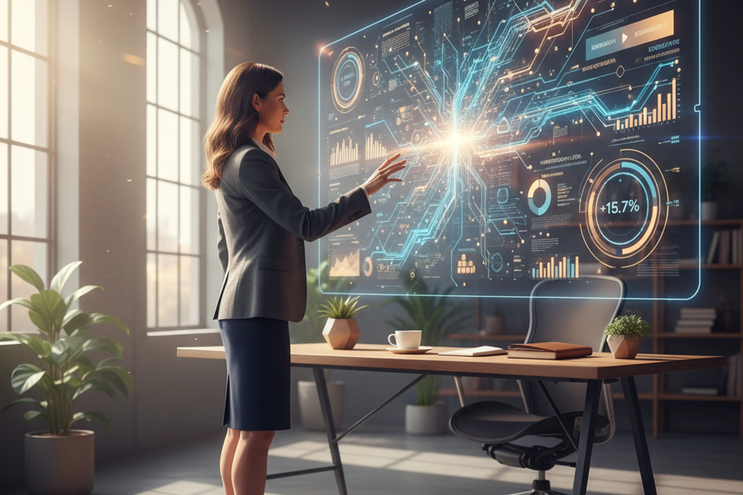 Business owner analyzing financial dashboard with fiscal intelligence and transaction insights on laptop screen