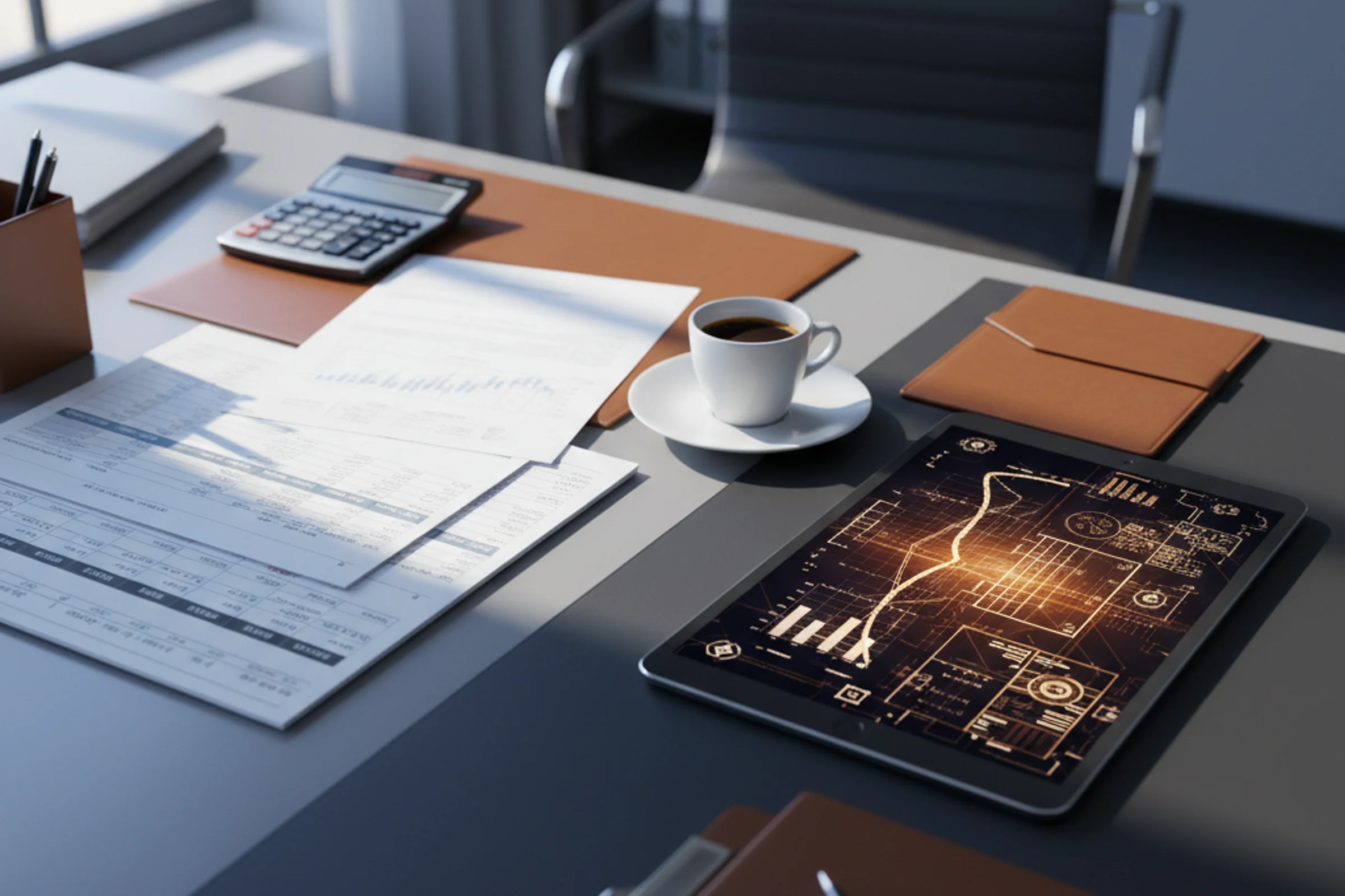 CFO analizza dashboard treasury management e AI per simulazioni finanziarie su doppio monitor in ufficio